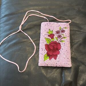 Pink Beaded Floral Crossbody Bag